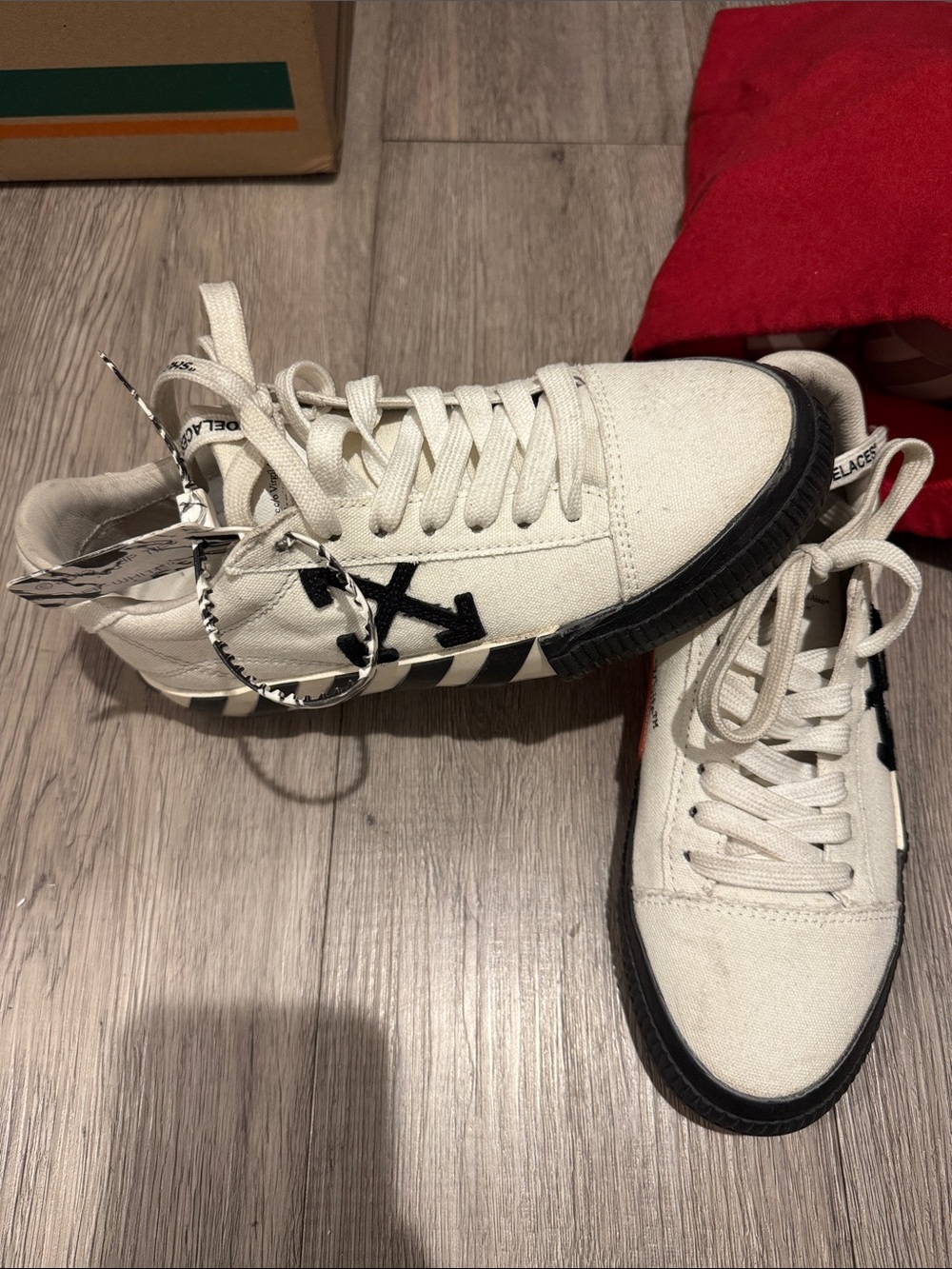 Off-White White Canvas Low-Top Sneakers with Black Accents